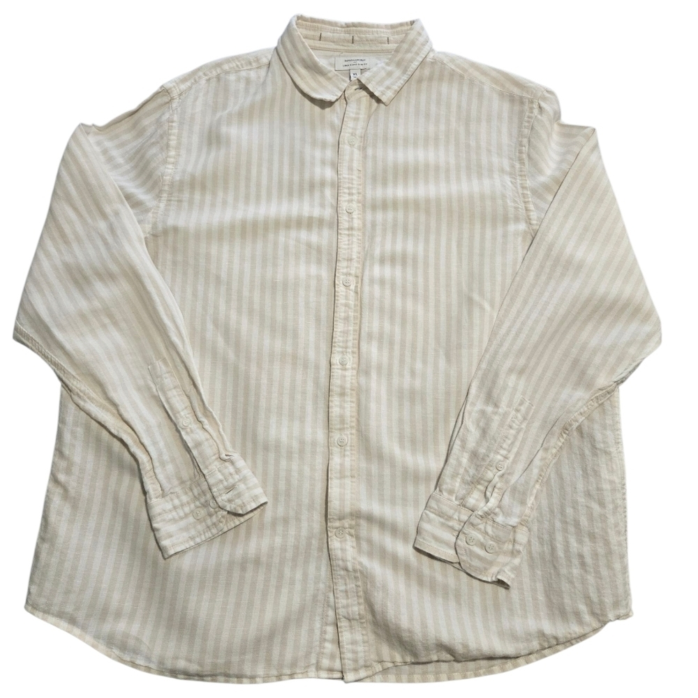 Banana Republic Linen Blend Slim Fit Mens Long Sleeve Button Up Beige XL